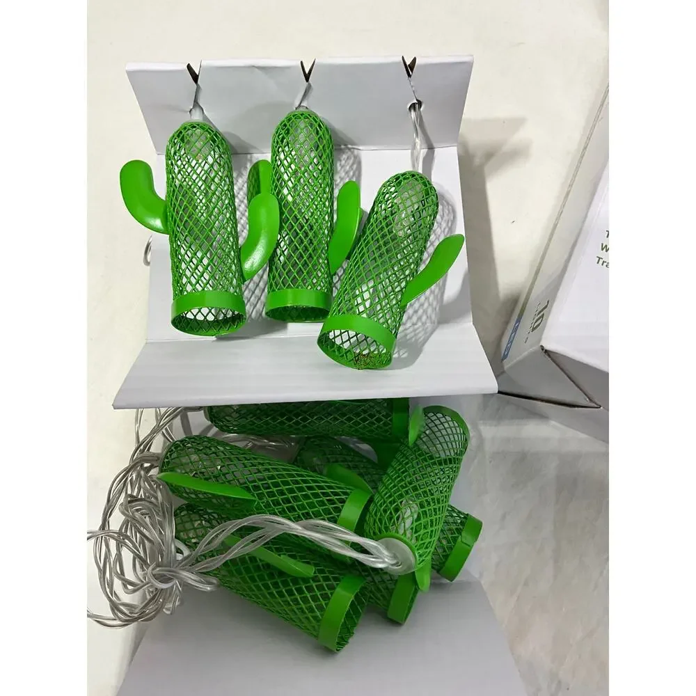 Garden Party Metal Mesh Light Set Green Cactus LED 5.5 feet Warm White Lights